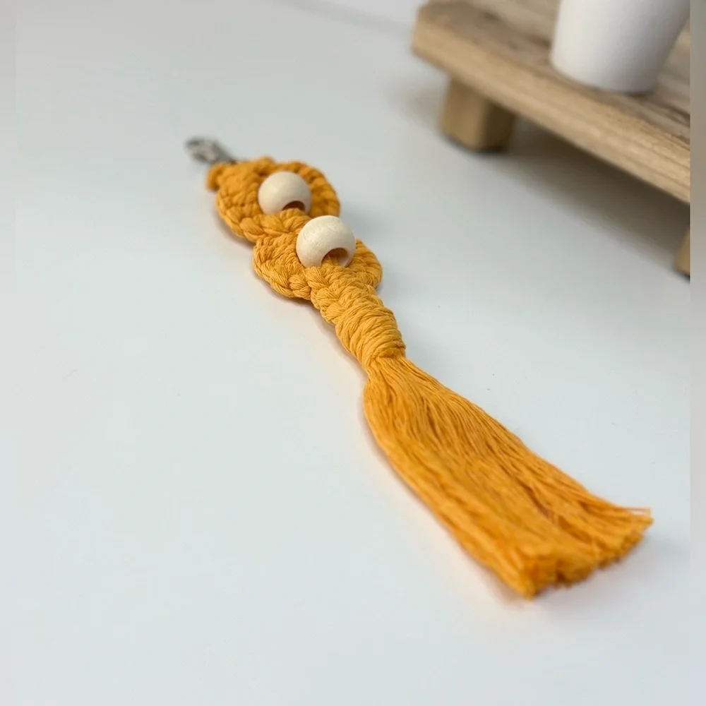 Macrame Floral with Wooden Bead Boho Keychain